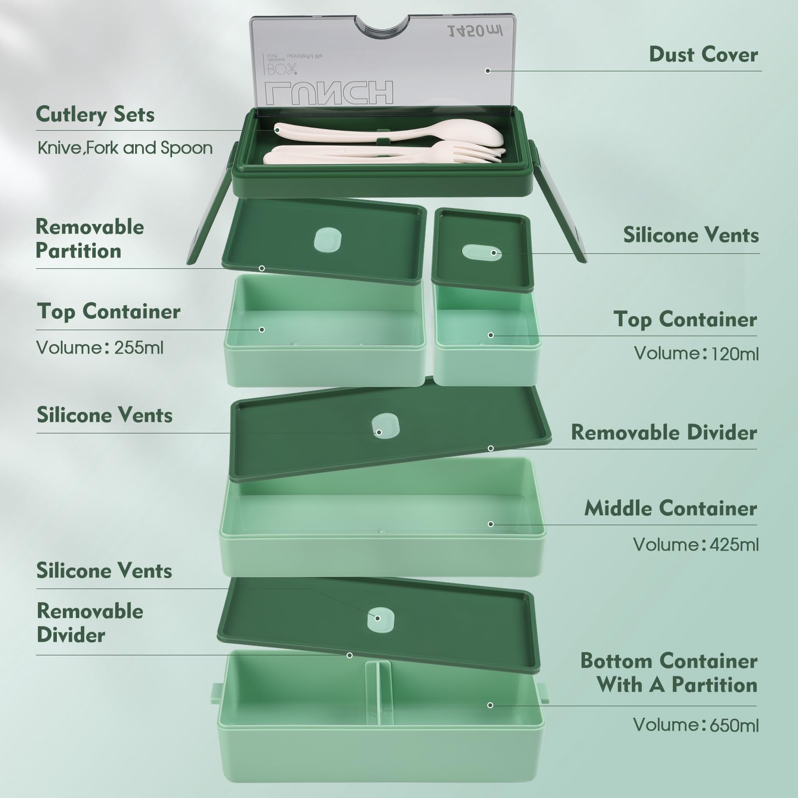 Boîte À Bento Carrée Et Fourchette À Couverts, Anti-Fuite, Trois