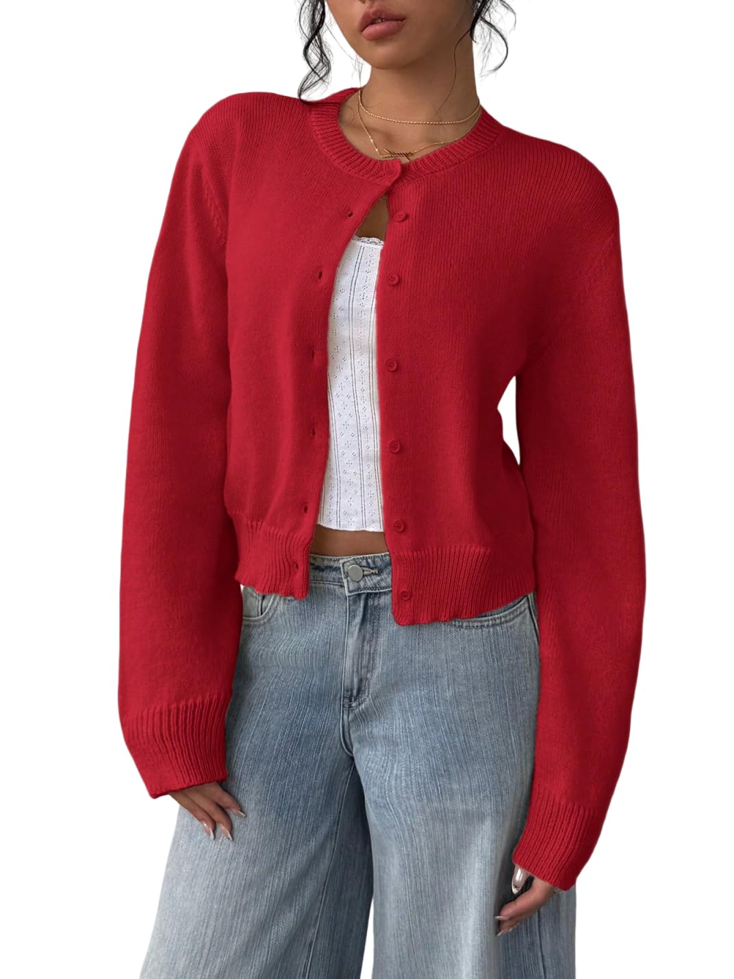 ZAFUL Cropped Cardigan Sweater for Women Long Sleeve Button Down Open Front Cardigans Lightweight Knit Outerwear