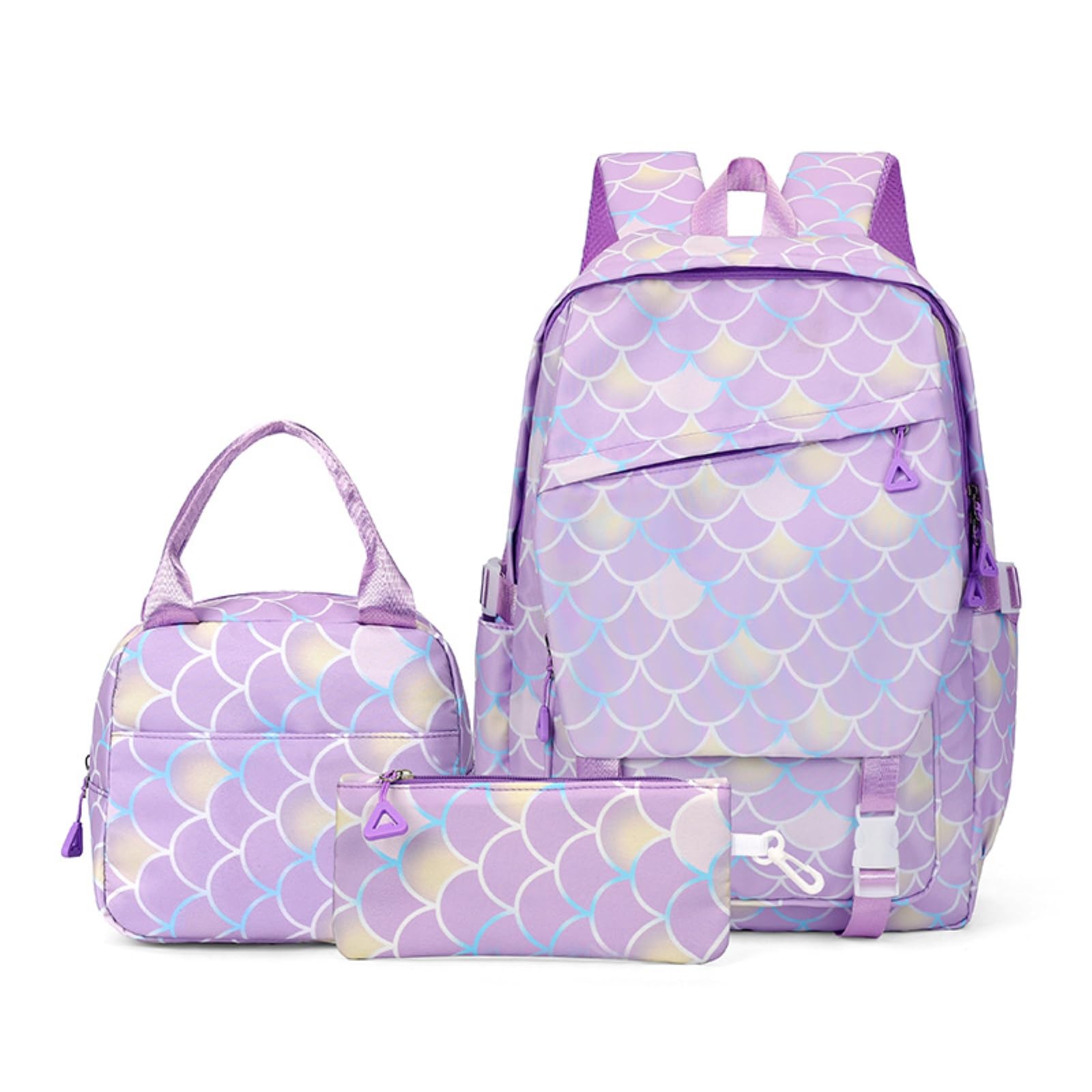 Zaino da Viaggio Sirena Scala 3-in-1 Set Scuola Resistente all'Acqua con Borsa Pranzo E Caso Matita per Ragazze