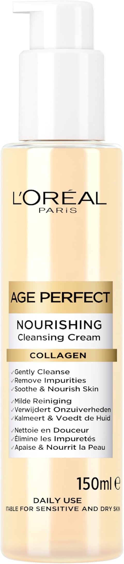L'Oréal Paris Collagen Expert Nourishing Facial Cleanser, Formulated with Collagen & Glycerine, Moisturising Cleanser Suitable for all Skin Types, 150ml