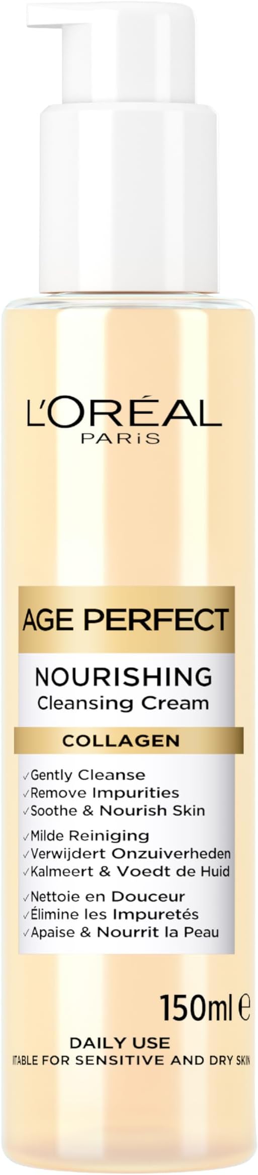 L'Oreal Paris Nourishing Cleanser, Collagen Expert, Facial Cleanser, 150ml | Formulated With Collagen & Glycerine, Moisturising Cleanser Suitable For All Skin Types, Daily Care