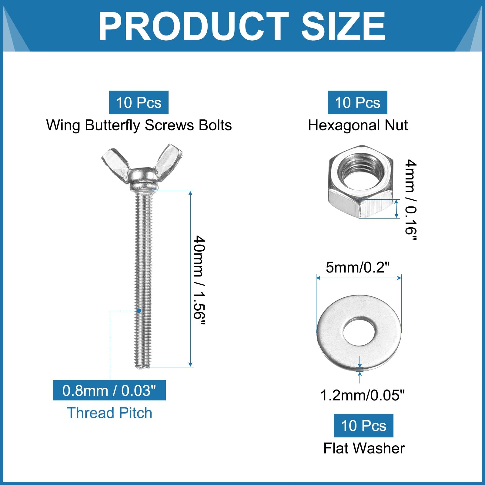 PATIKIL M5-0.8 x 40 mm Wing Butterfly Screw - Image 2