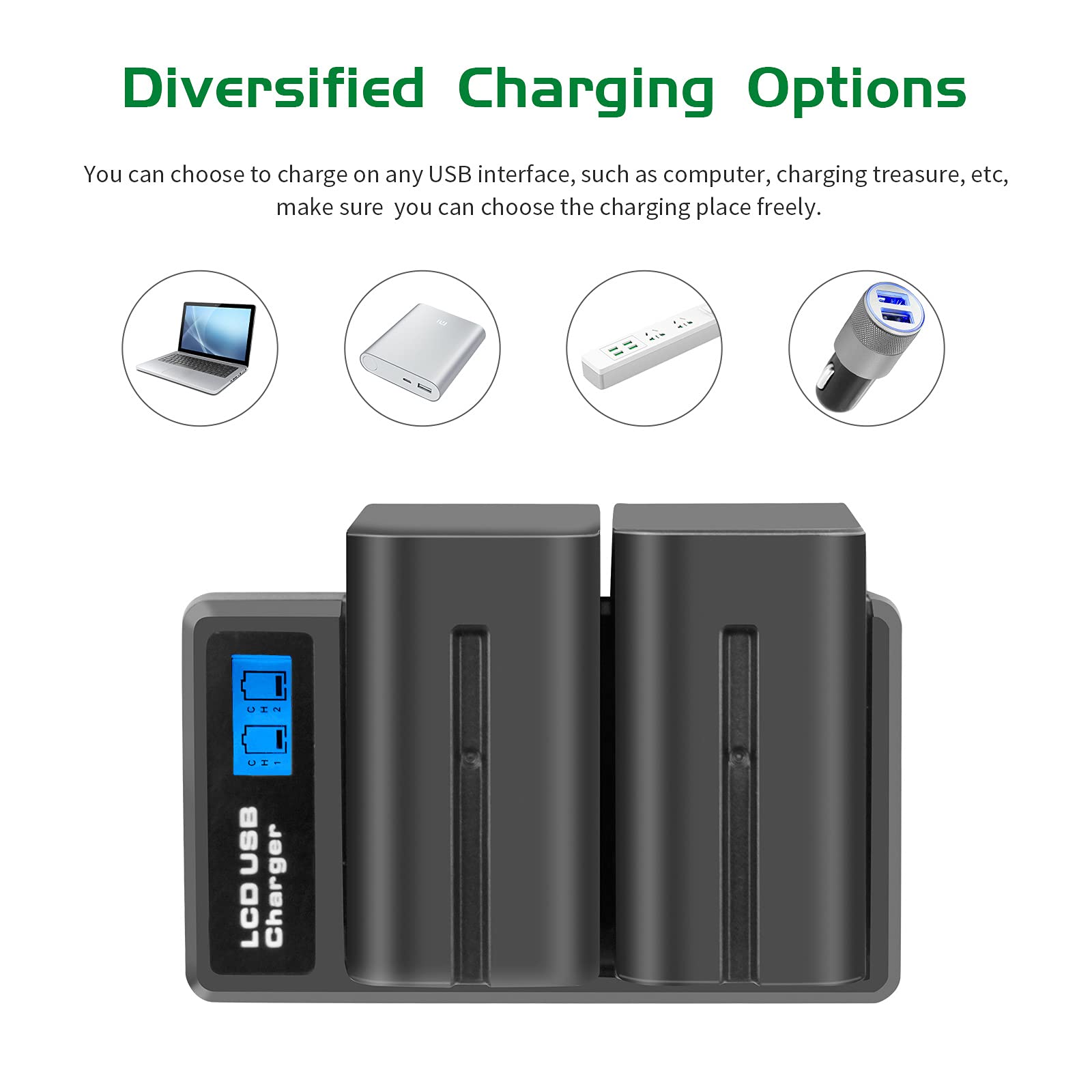 Batterie Creabest Sony 2 Batterie 8800 MAh NP-F970 Compatibili Sony Caricabatterie LCD | Per Cyber-shot, Videocamere | Marca Creabest Batteria 8800mah Sony - Foto 2