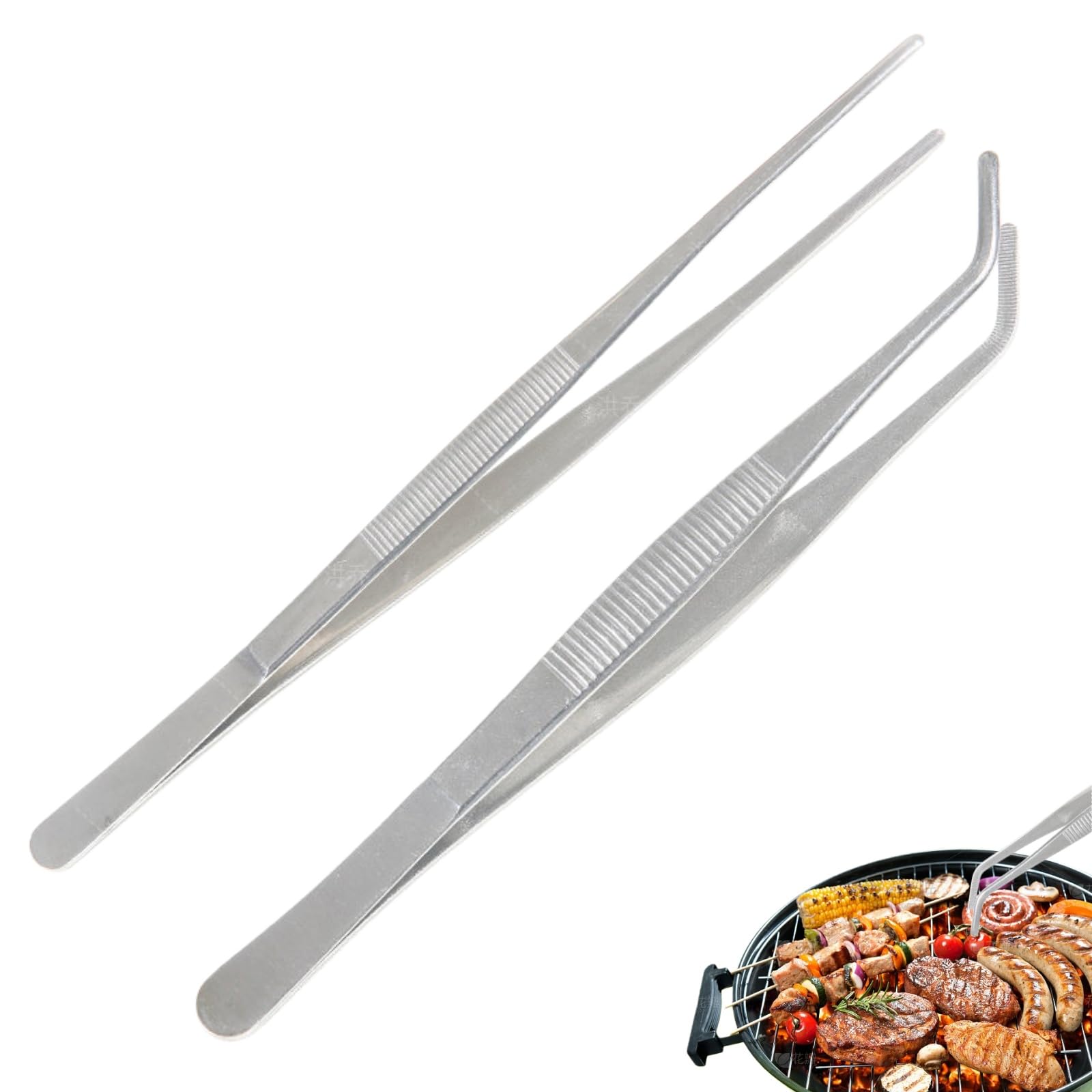 2Pcs 30.5cm Extra-Long Stainless Steel Kitchen Tweezers Tongs,Heavy Duty Cooking Tongs for Chef,Grill,BBQ,Pasta,Salad – Essential Metal Kitchen Tools & Gadgets for Home Cooks
