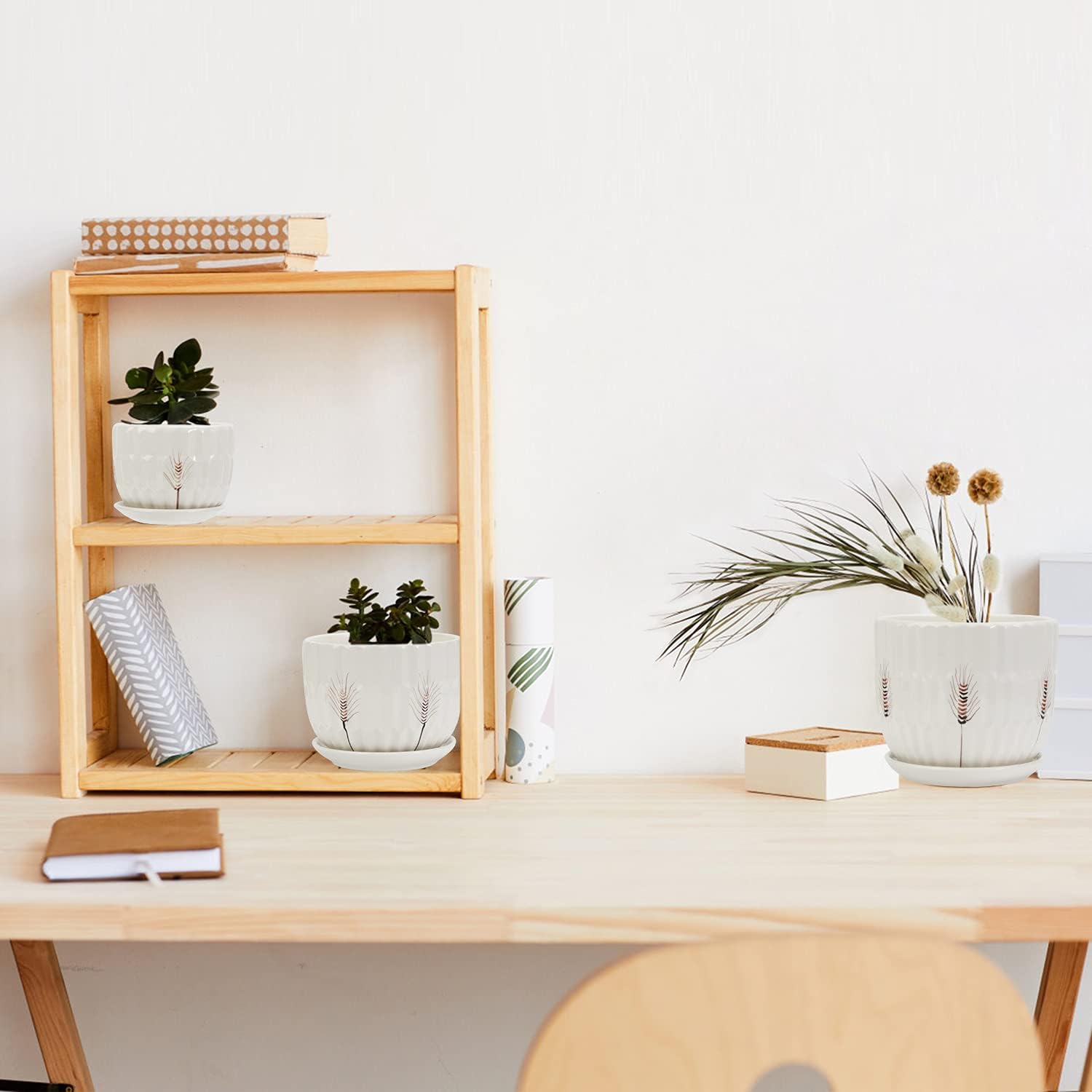 Laerjin Plant Pots 4.17" & 5.62" & 6.88" Flower Pot with Drainage Holes and Saucers, Set of 3 Ceramic Plant Pot with Tray, Outdoor Small to Medium Sized Round Modern Ceramic Garden Flower Pots : Patio, Lawn & Garden