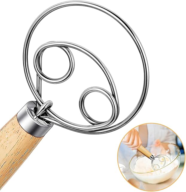 Lonimia Duńska trzepaczka do ciasta, duńska trzepaczka do ciasta, 30 cali, holenderska trzepaczka do jajek, duńskie ciasto, trzepaczka z drewnianym uchwytem, mikser 304, drut ze stali nierdzewnej do