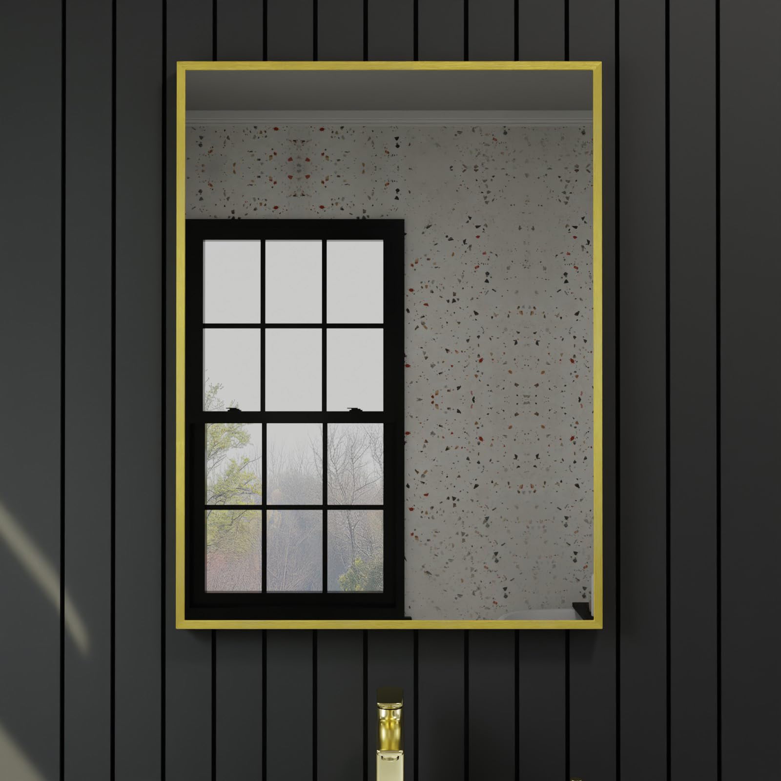 Harper & Harlow 600X800 Corvus Brushed Brass Squared Edge Mirror from B&Q