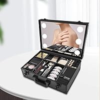 Vista 8 de Estuche de maquillaje grande, caja organizadora de cosméticos con luces y espejo, estuche de maquillaje con divisores personalizados, kit