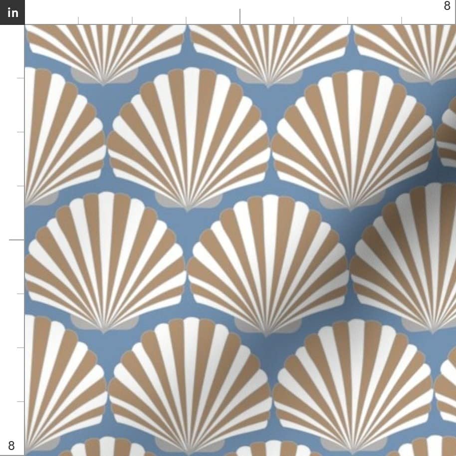 Miniatura 3 de Spoonflower Fabric - Shells Blue Preppy Art Deco Sand White Coastal Beach Nautical Printed on Petal Signature Cotton Fabric Fat Quarter - Sewing