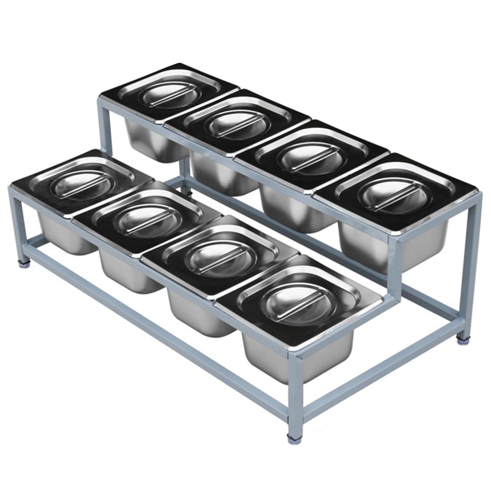 WDSOPK Commercial Spice Rack Set, Stainless Steel Condiment Racks for Kitchen Buffets, Topping Station Organizer Condiment Container for Seasoning Sauce Salad Jam Ingredients (Silvera 65x37x26cm)