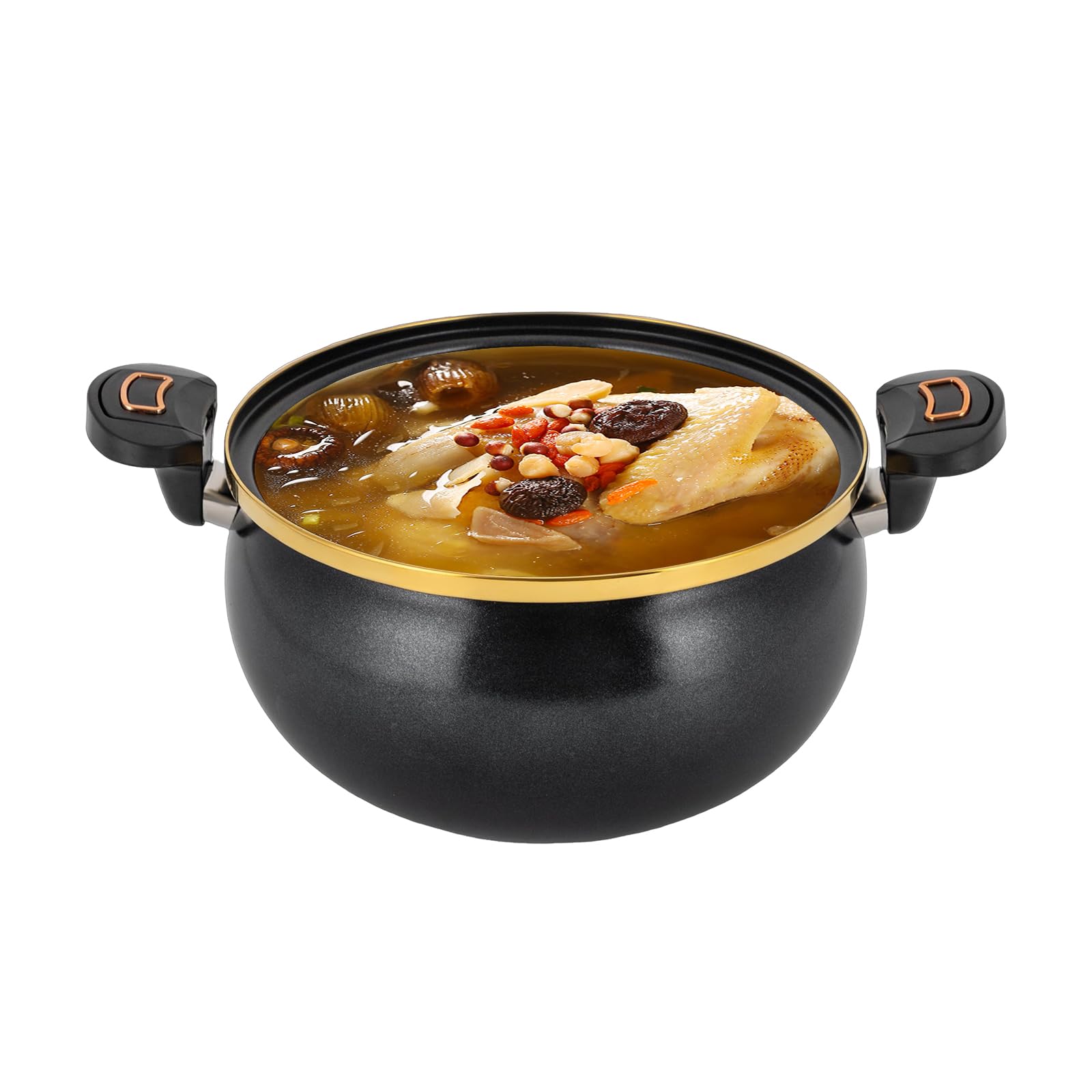 8 Qt Micro Pressure Cookware Stock Pot - Pumpkin Shaped With Detachable Handle, Glass Lid For All Stoves