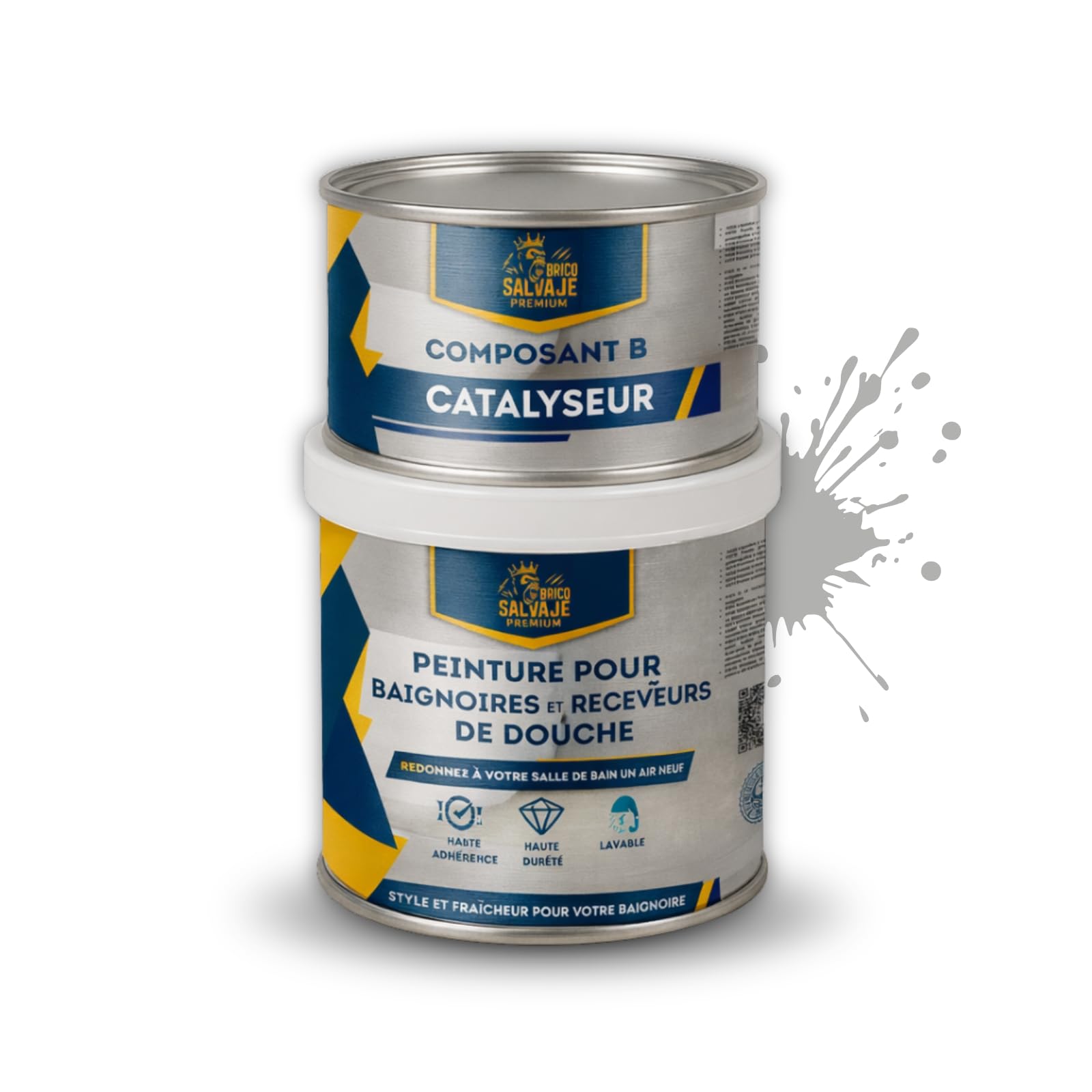 Peinture pour baignoires et receveurs de douche en polyuréthane | 750 ml (600+150 ml) | Finition céramique satinée | Deux composants | Imperméable et résistante (Pierre sereine)