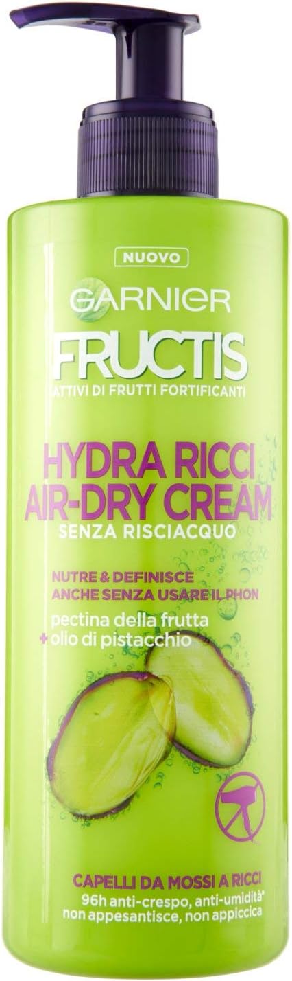 Fructis Hydra Ricci Air-Dry Cream, No Rinsing Treatment for Wavy to Curly Hair, Formula Enriched with Pistachio Oil, 400 ml