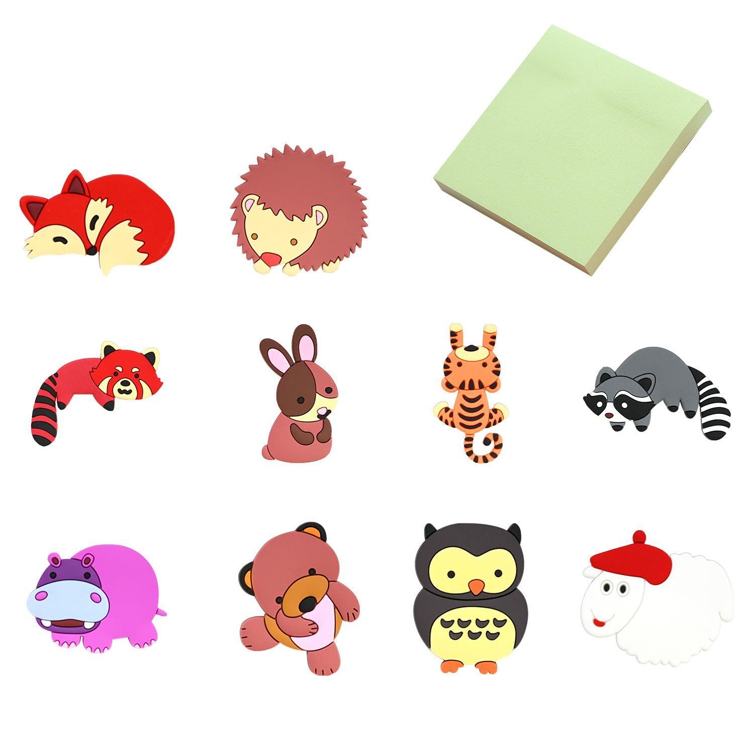 EOWVISN 10 Pieces Of Cartoon Animal Refrigerator Magnets And 1 Set Of Sticky Notes