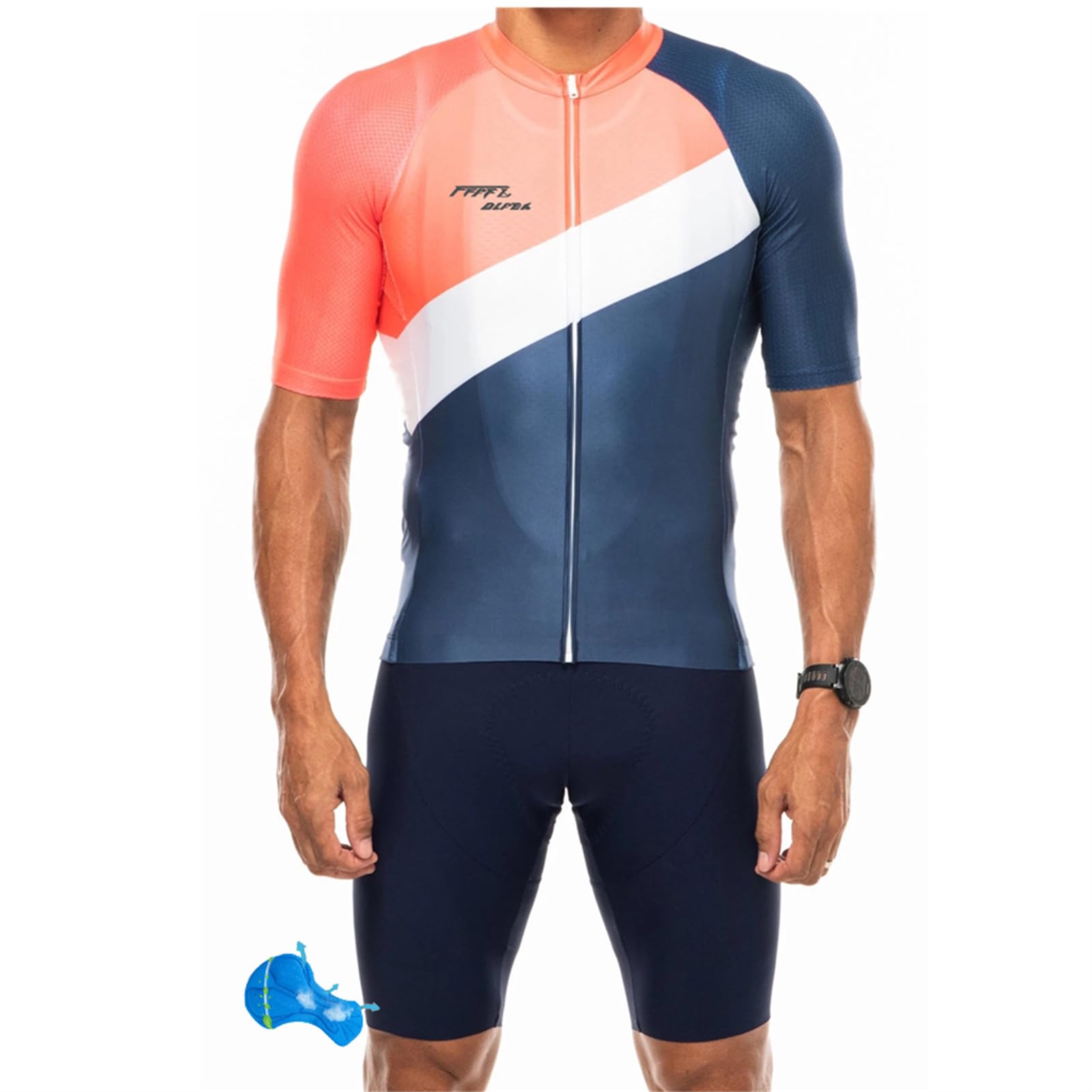 FFFF & OLFEH Tuta da Triathlon a Maniche Corte da Uomo, MTB Body Trisuit Cycling Skinsuit with Gel Pad per Nuoto/Corsa/Ciclismo, Abbigliamento Ciclismo