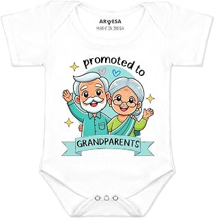 ARVESA Baby Romper Pregnancy Announcement Theme for Baby Boy and Baby Girl Cotton 0–12 Months Design No 1749 - Promoted To... Price In India