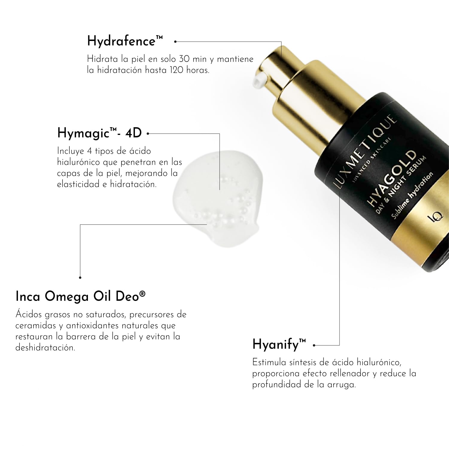 LUXMETIQUE® Hyagold Day&Night Serum – Hialurónico Hidratación 120h – 30ml | Hidratación Hasta 120h, Efecto Glow y Relleno - Precursor de Ceramidas