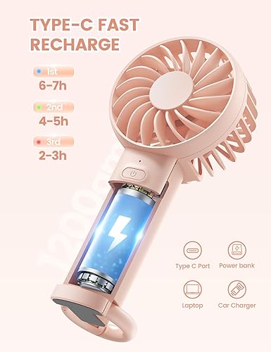 Miniatura 4 de Lamicall Mini ventilador portátil, ventilador de mano de 3 velocidades, batería recargable, ventilador personal, secador de pestañas de maquillaje