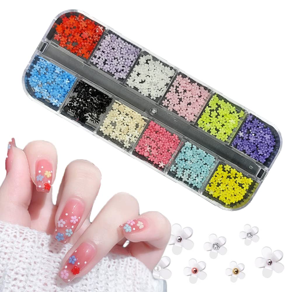 S.A.V.I Nail Art Palette Five Petal Small Flower Decorations, 12 Grids Box Resin, Nail decorations Art Accessories Jewelry DIY For Manicure Design Accessories