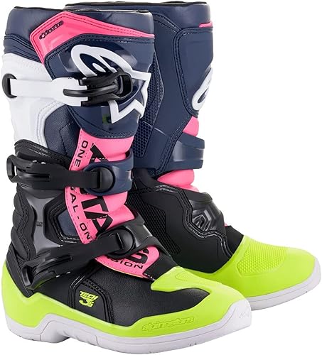 Alpinestars 2014018-1176-2 Botas unisex para adultos Tech 3S para jóvenes, negroazul oscurorosa Fluo Sz 02 (multicolor, talla única)