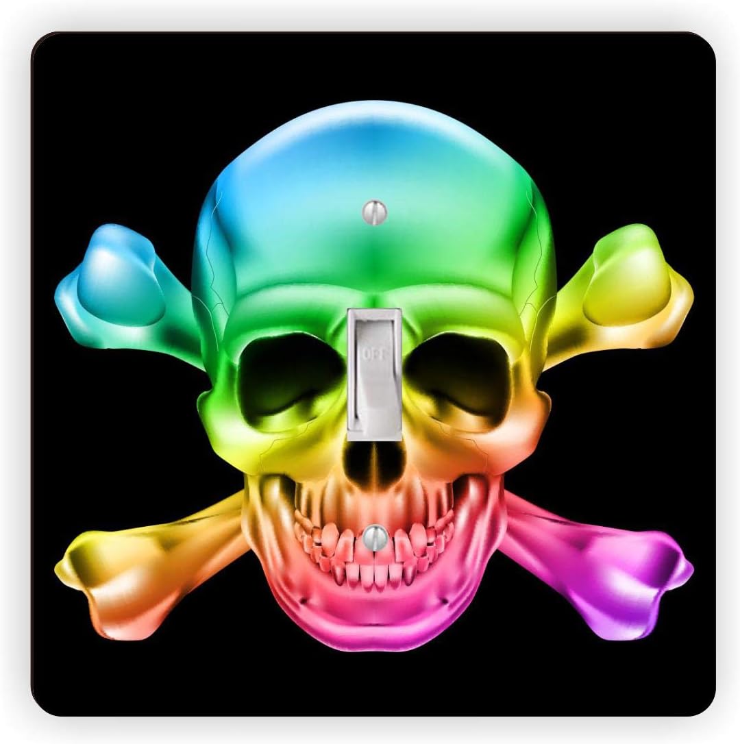 Rainbow Metallic Skull and Crossbone -Light Switch Plate Cover - Double GFI Double Rocker - Two Gang Switch Plate Cover Switch Plate Cover
