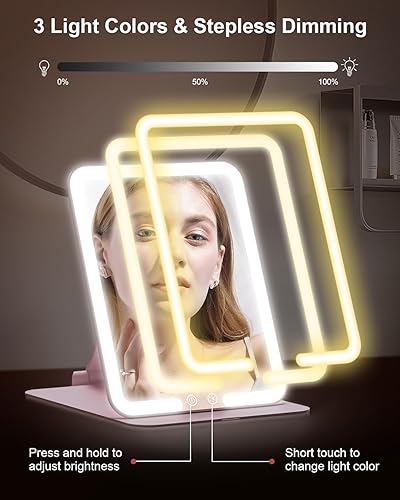 Miniatura 4 de Gospire Espejo de maquillaje de viaje con luces y aumento 10X, espejo de mesa compacto de maquillaje portátil con soporte ajustable, 3 luces de