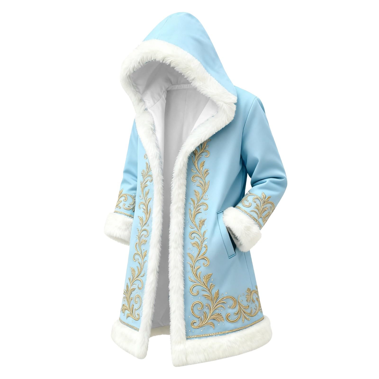 Red Velvet Christmas Costume for Men Red Hooded Cape Santa Coat Plush Lining Long Sleeve Longline Soft Warm Fluffy Festival Holiday Party Xmas Winter Cardigan