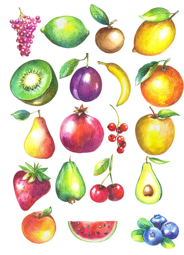 Watercolor Fruits - 46122 - Ceramic Decal - Enamel Decal - Glass Decal - Waterslide Decal - 3 Different Size Sheet (Images) to Choose from. Choose Either Ceramic (Enamel) or Glass Fusing Decals
