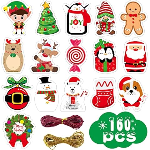 RMMD® Christmas Gift Tags for Presents 160 PCS Cute Present Tags Christmas Name Labels with 2*10m String for Gift Bags Boxes Wrapping Xmas Party Supplies Cover