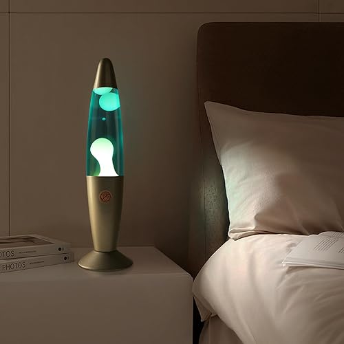 Miniatura 2 de Lámpara de movimiento líquido azul con base plateada, cera blanca en agua azul con purpurina de magma para adultos y niños, luz nocturna incluye