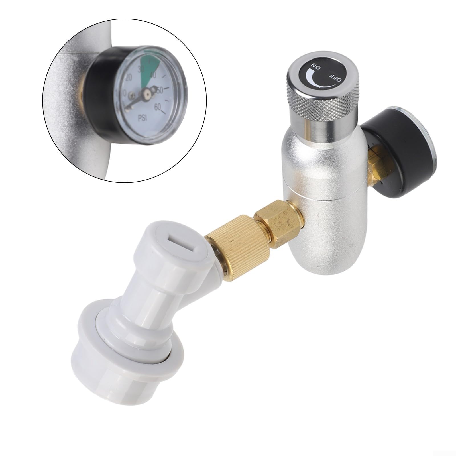Keg reduktor ciśnienia 0-60 psi z aluminium z przyłączem gazu do mini regulatora, Homebrew karbonator, srebrny