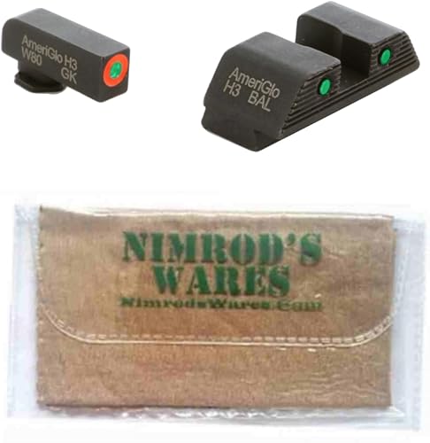 Nimrod's Wares AmeriGlo - Juego de miras nocturnas Glock Gen 1-4 17 19 22 23 24 26 27 33 34 35 37 38 39 Bundle con paño de microfibra