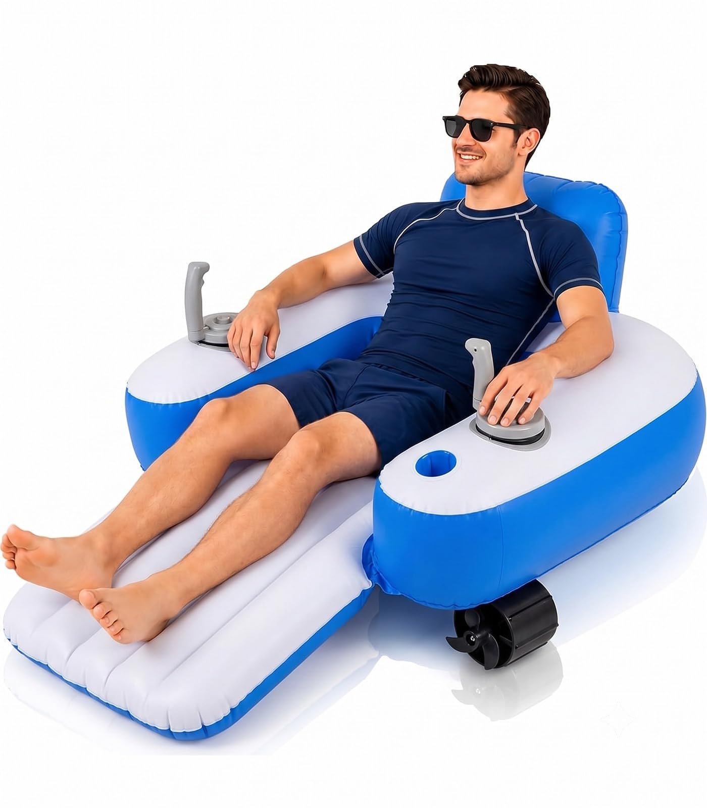 Kindevieft Electric pool float, motorized inflatable lounger for lakes and pools, comfortable tanning mattress with 360° steering. B-Rectangular