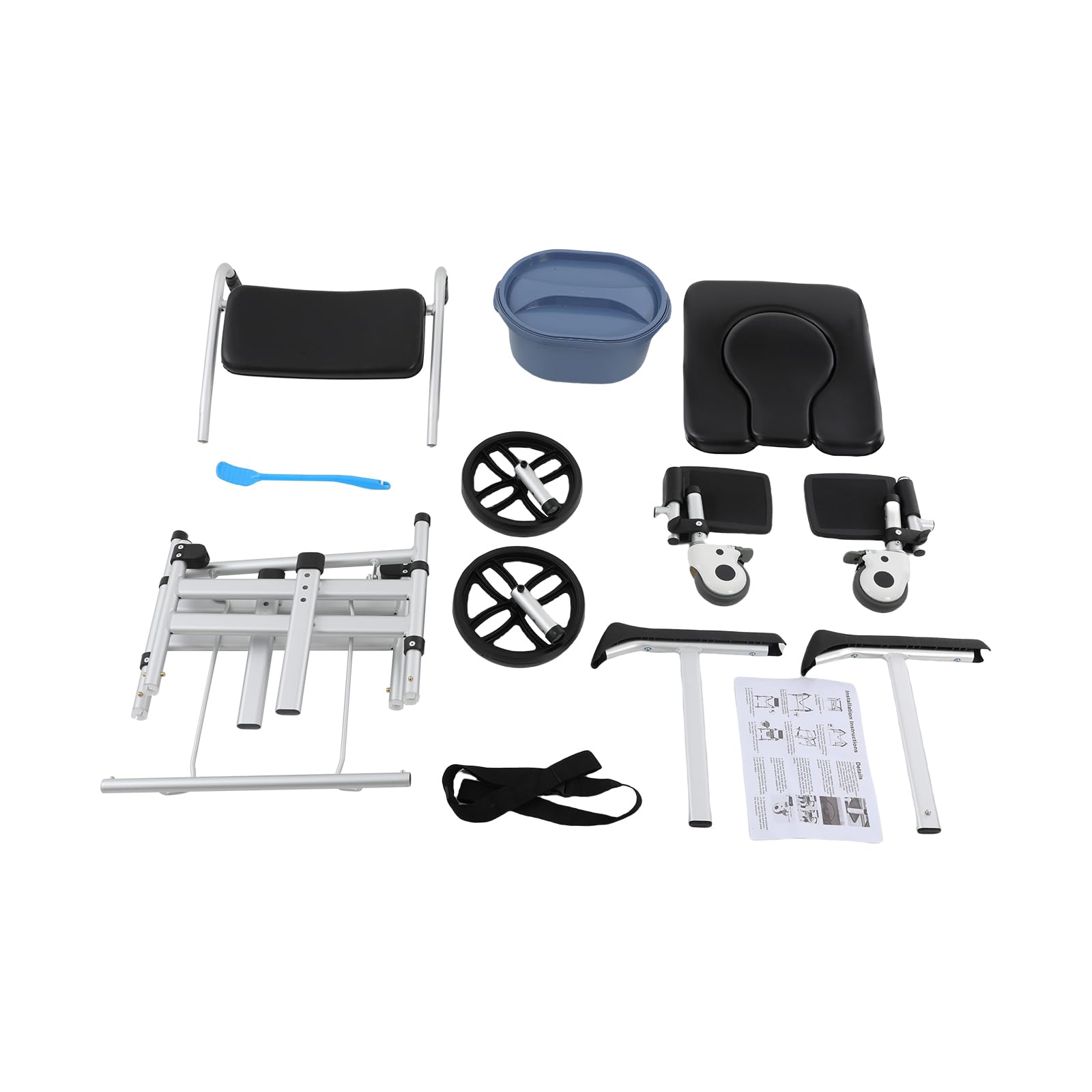 Silla de baño móvil 3 en 1 para personas mayores, asiento en U, silla de ducha con ruedas y cinturón de seguridad, soporta hasta 150 kg, altura ajustable, silla de ruedas para baño o ducha, para
