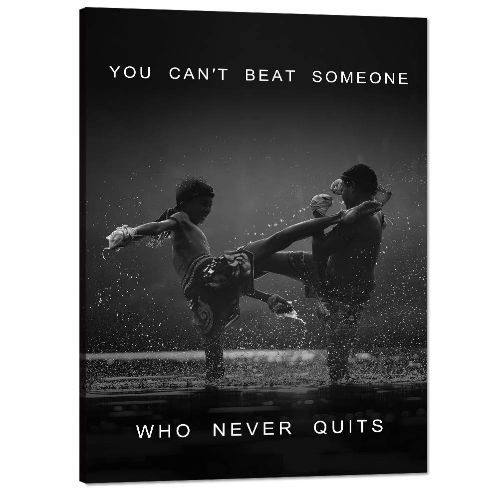 Motivational Posters Muay thai Thai Boxing Wall Art Painting on Canvas Inspirational Quotes Picture Modern Fighting Print Artwork for Living Room Sport Gym Office Home House Decor Framed (18”Wx24”H)