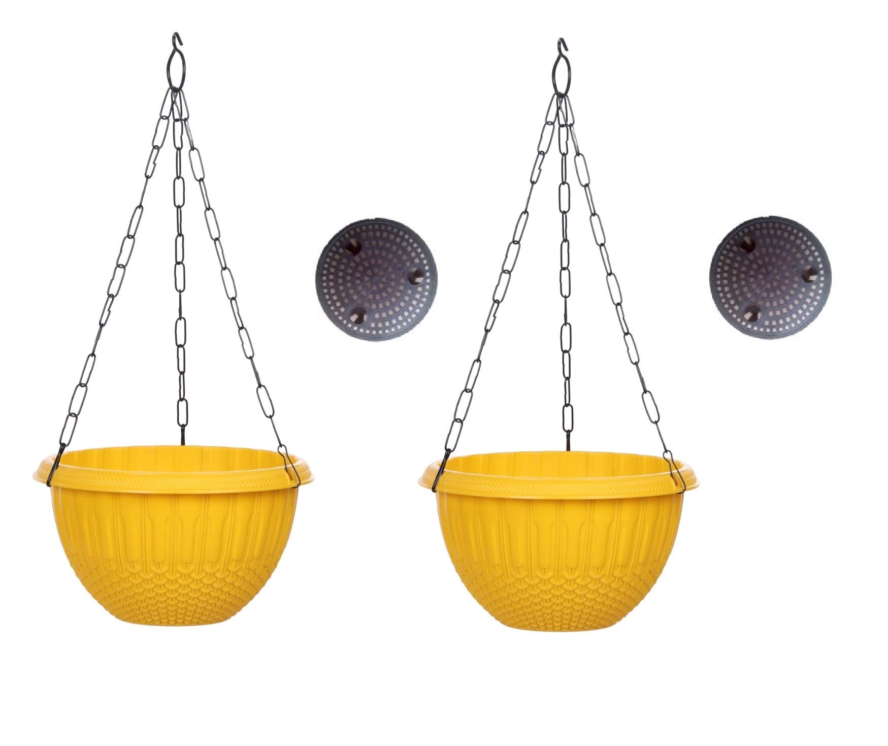 AASHU self Watering Hanging Flower pots for Balcony,Planter pots Hanging with Chain (Size-9.4 inch,Color-Yellow)- Pack of 2