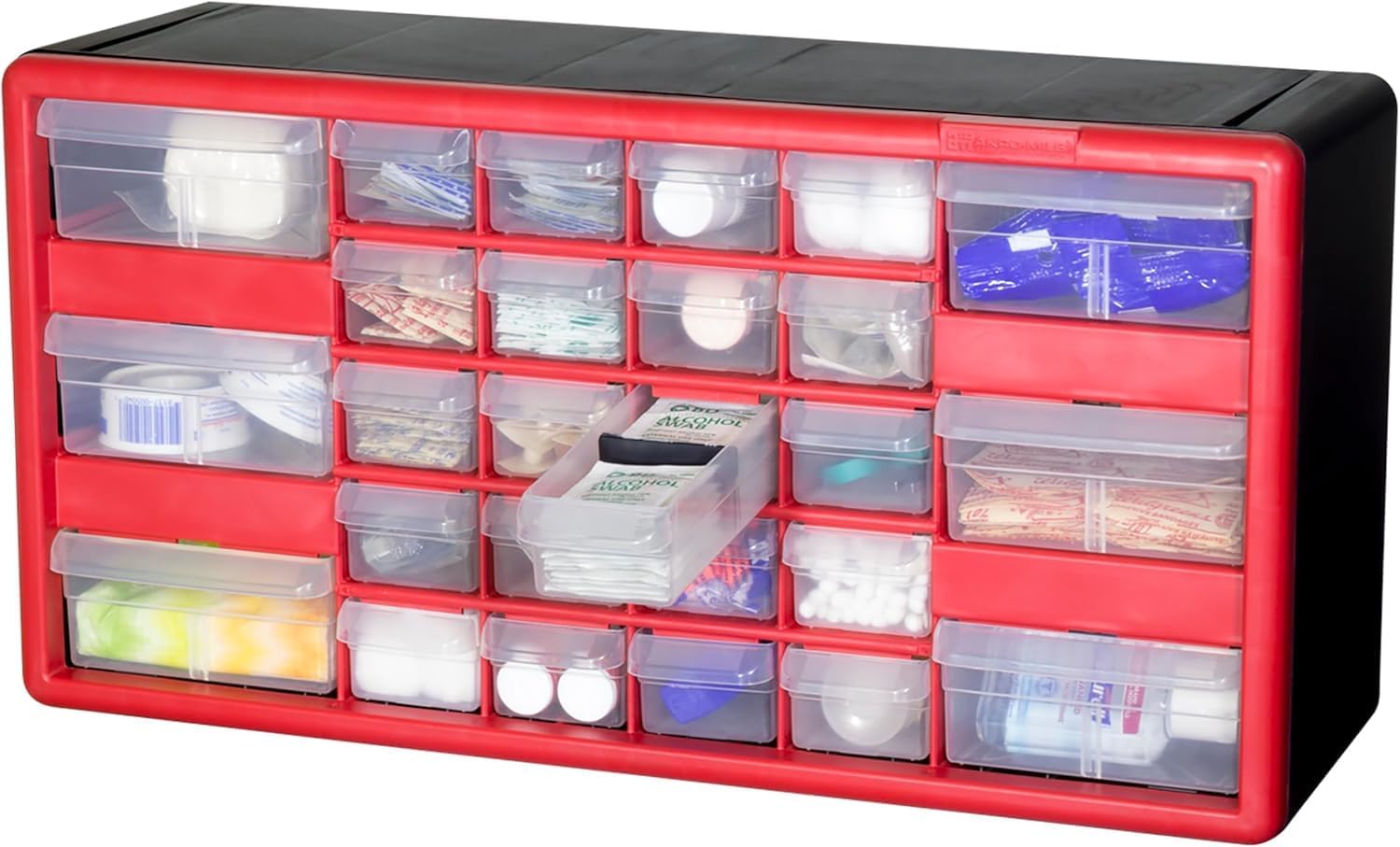 Akro-Mils 10126 26-Drawer Plastic Drawer Storage Cabinet for Garage Organization, Teacher Toolbox, Makeup Organizer, and More, 50.8 cm W x 15.24 cm D x 25.4 cm H, Red