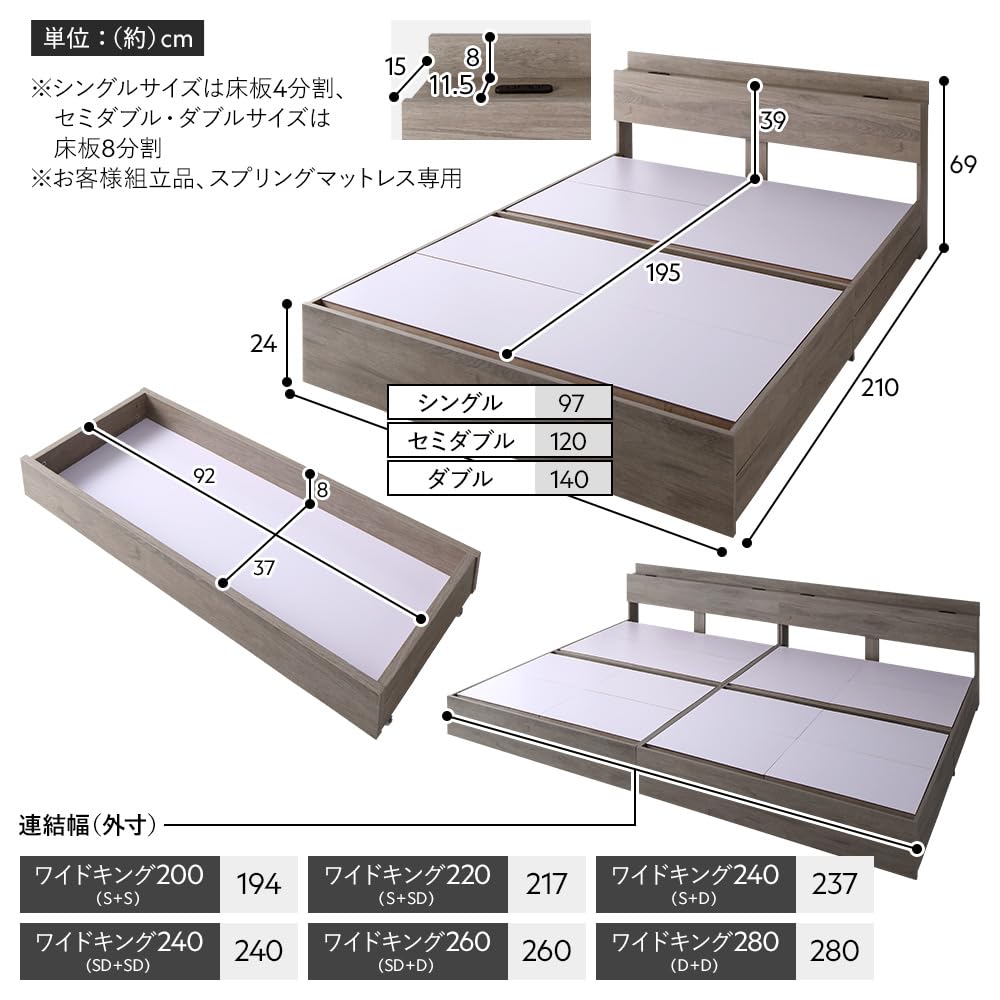 セミダブルベッド&マットレス Amazon｜RASIK ベッド ワイドキング240(セミダブル+セミダブル