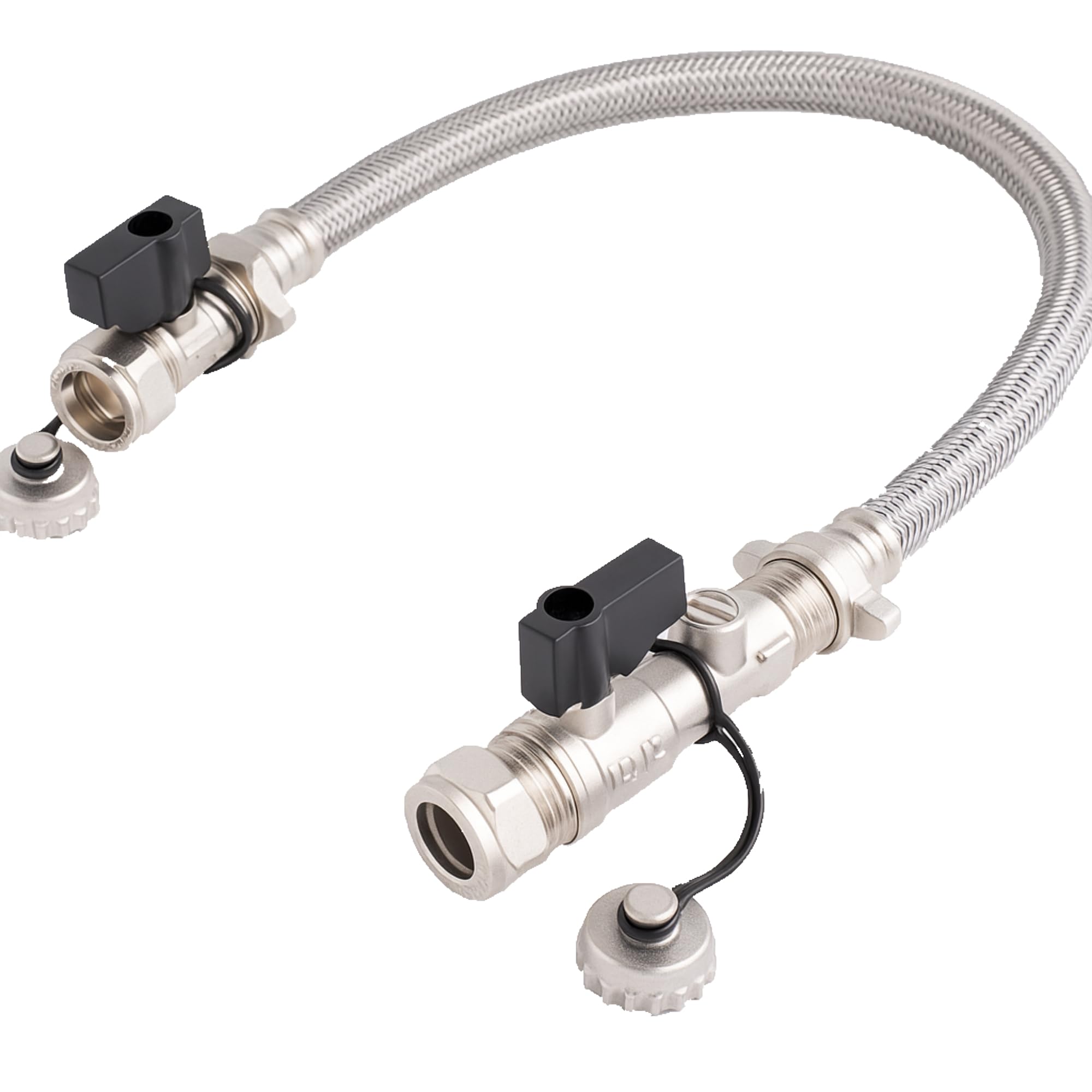 Kudos-Trading Silver 15Mm Central Heating Filling Loop Kit – Flexible Braided Hose With Isolation Valves & Double Check Valve – Combi Boiler Water Refill Pipe – Wras Approved