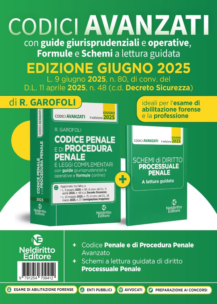 Codice penale e di procedura penale avanzato, con guide giurisprudenziali e operative, formule e schemi a lettura guidata aggiornato alla L. 9 giugno 2025, n. 80, di conv. del D.l. 11 aprile 2025,...