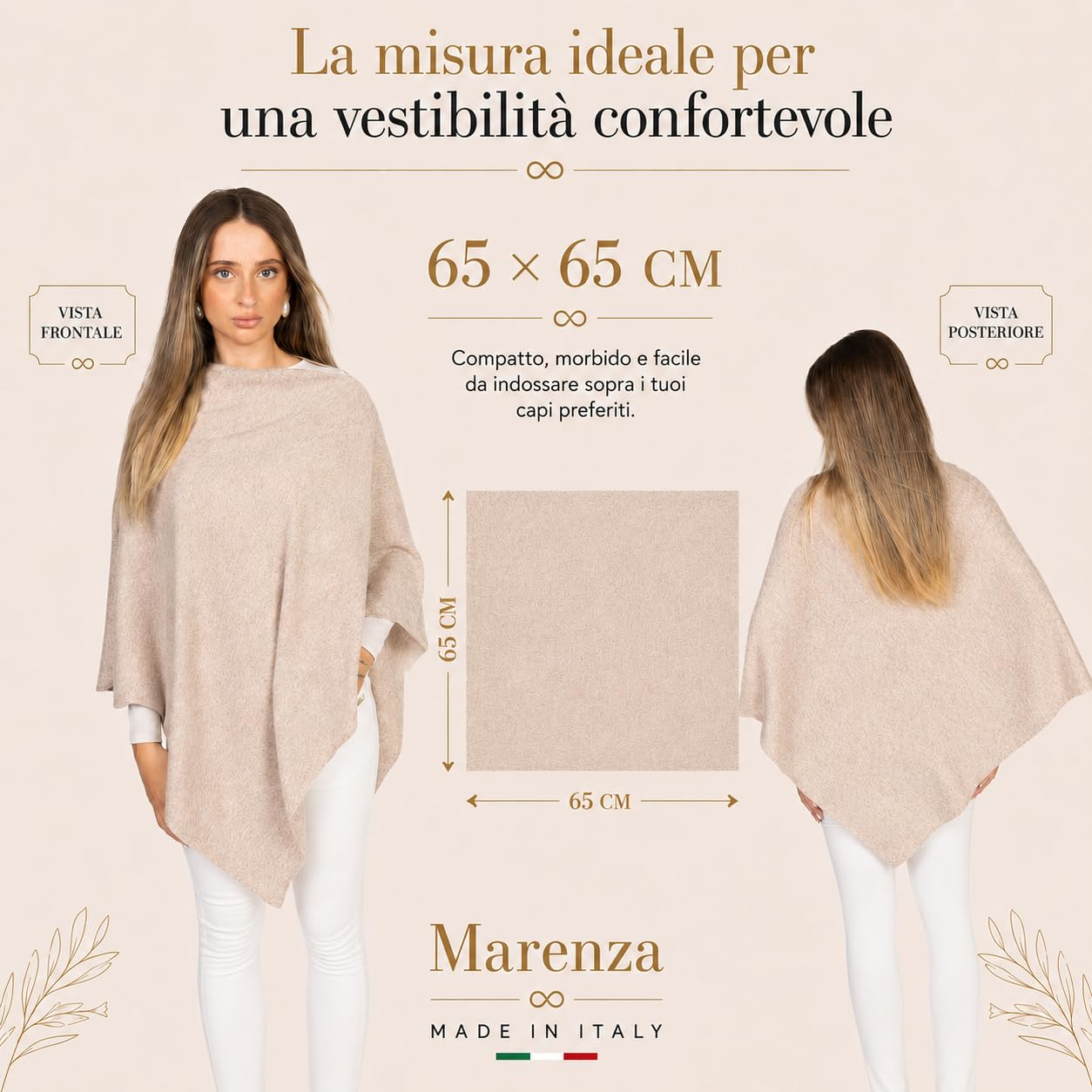 Poncho de mujer de mezcla de cachemira, fabricado en Italia, capa elegante con lana y seda, ligero, cálido y suave, para otoño e invierno