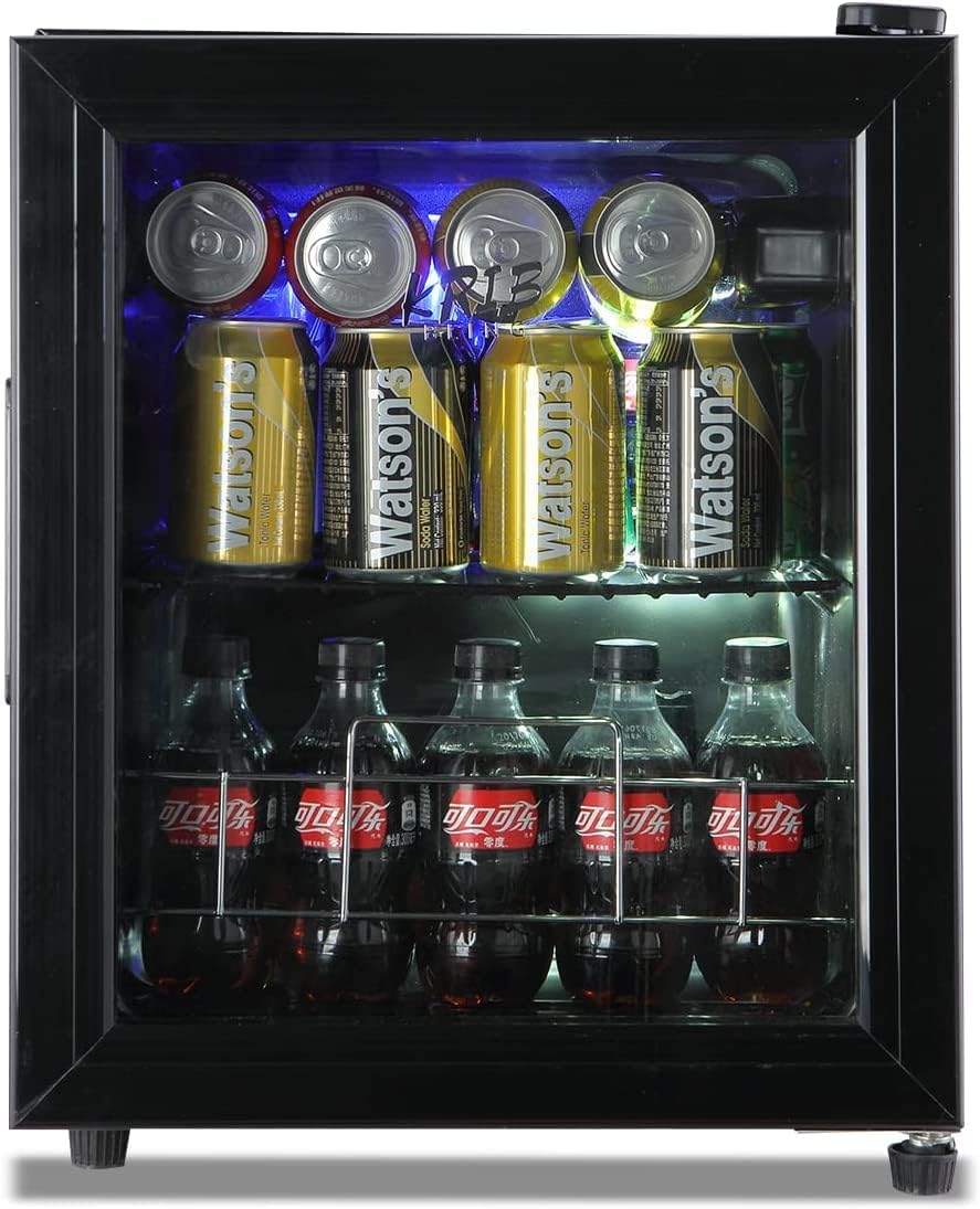 KRIB BLING Beverage Refrigerator Cooler 75 Can Freestanding Beverage Cooler with Adjustable Shelving Glass Door for Beer Soda or Wine for Home Office or Bar, Black