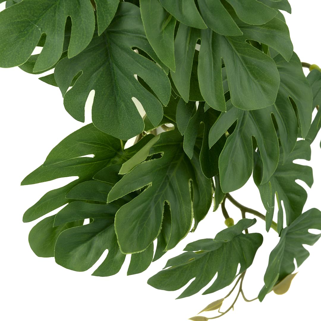 Paquete de 2 plantas falsas de reptiles para terrario, accesorios de tanque de serpiente, decoración de hábitat, plantas colgantes artificiales con ventosa, Monstera falsa