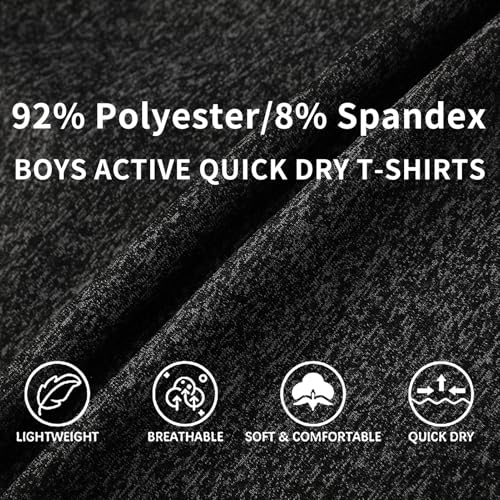 5-Pack Boys Athletic Quick Dry T-Shirts Youth Activewear Short Sleeve Tops（5-18 Years）2