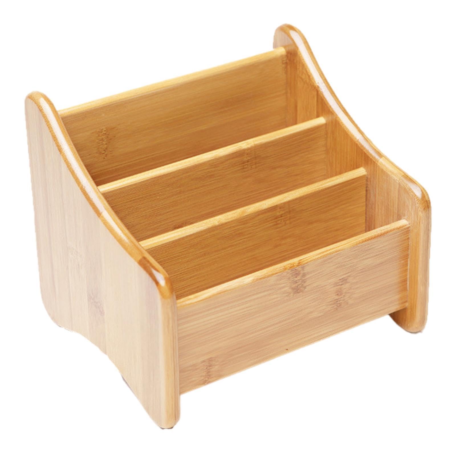 Cesta Organizadora para Mando a Distancia de TV, Decorativa, Portátil, de Bambú, para Salón O Dormitorio, 3 Compartimentos, Individual