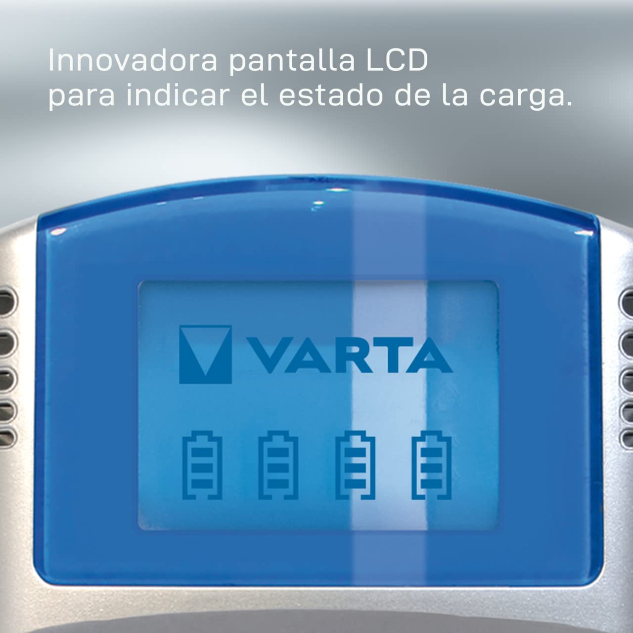 VARTA Cargador de Pilas, incl. 4X AA 2600mAh, cargador para pilas AA/AAA recargables, LCD Charger, con cable USB & adaptador de 12V