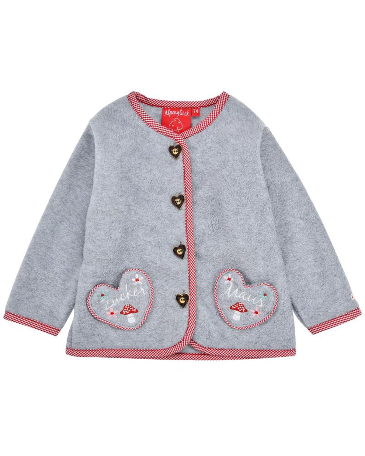 Bondi Chaqueta de forro polar para niña con diseño de ratón de azúcar 86933 en gris melange 116 – Chaqueta acogedora con un bonito bordado, ideal para los días fríos. Cálida, cómoda y superlinda, gris