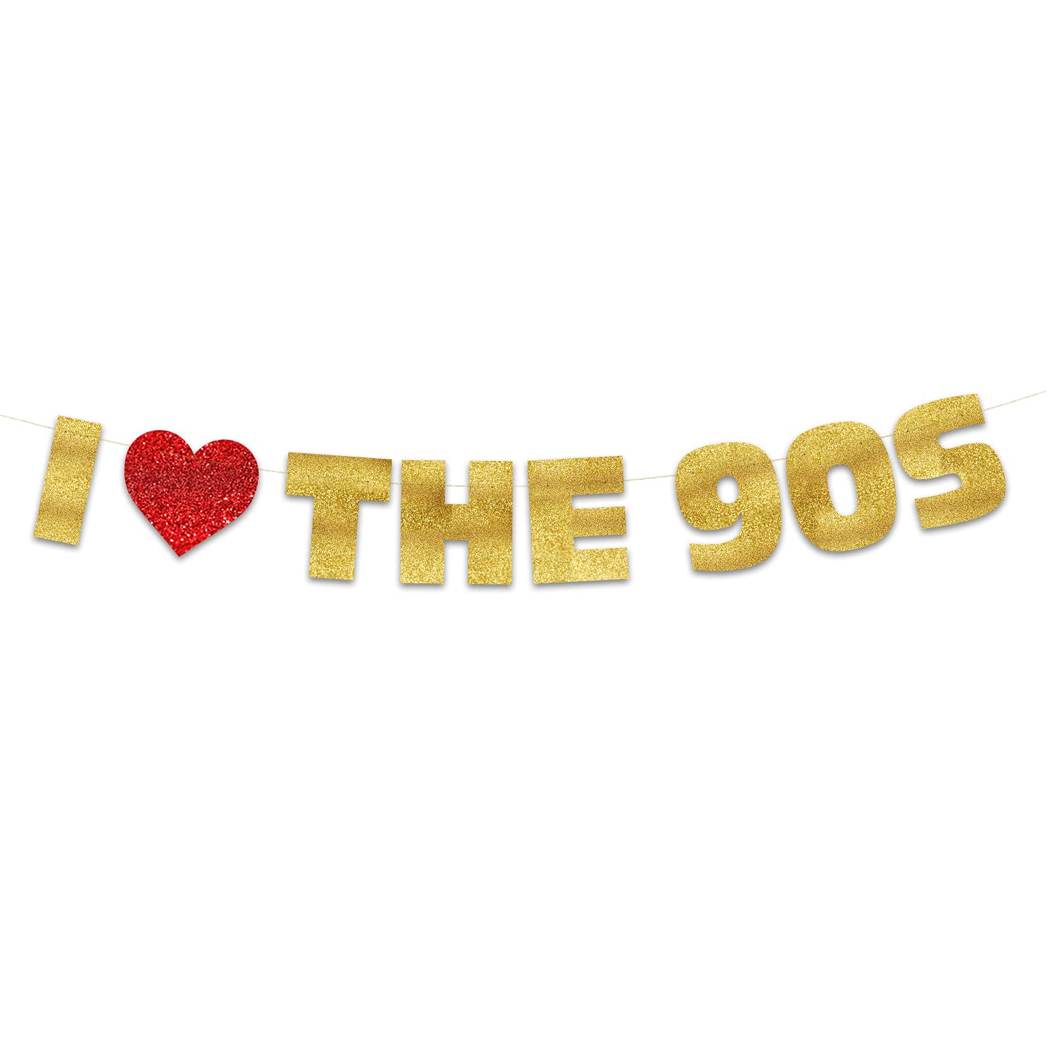 Pre-Strung I Love the 90s Glitter Banner - Funny Throwback Party Decorations for Men and Women - Party Supplies and Gifts