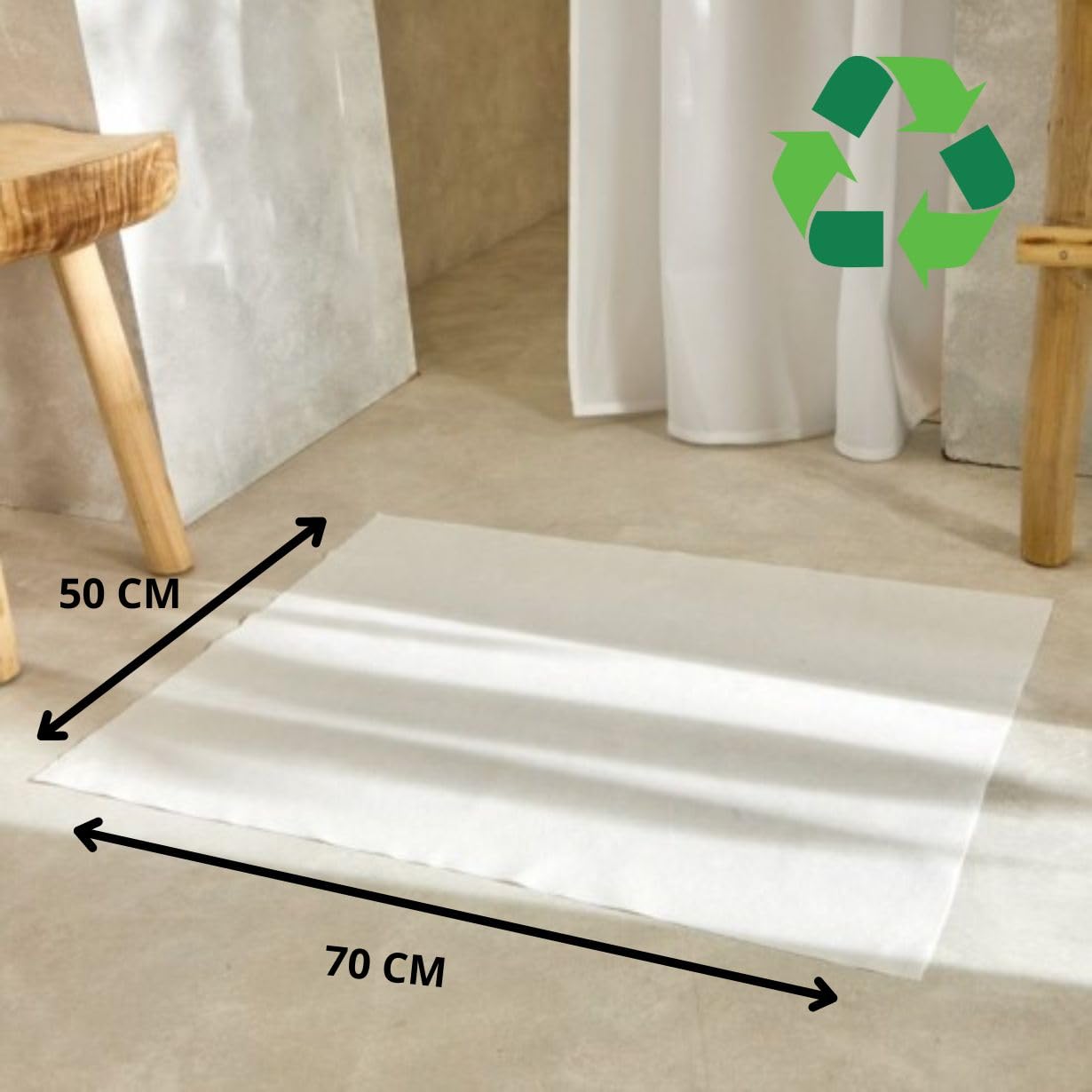 Alfombra de baño desechable 50 x 70 cm | Biodegradable | Blanco | Absorbente | Juego de 25 piezas | Ropa de baño de uso único | Turismo - Belleza - Bien Estre