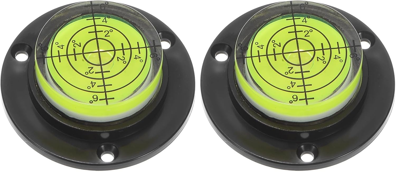 HARFINGTON 2pcs High Precision Horizontal Bubble Level 49x16.5mm Round Bull's-Eye Level Measuring Layout Tools for RV TV Picture Frame Hanging Tool Leveler, Black Green